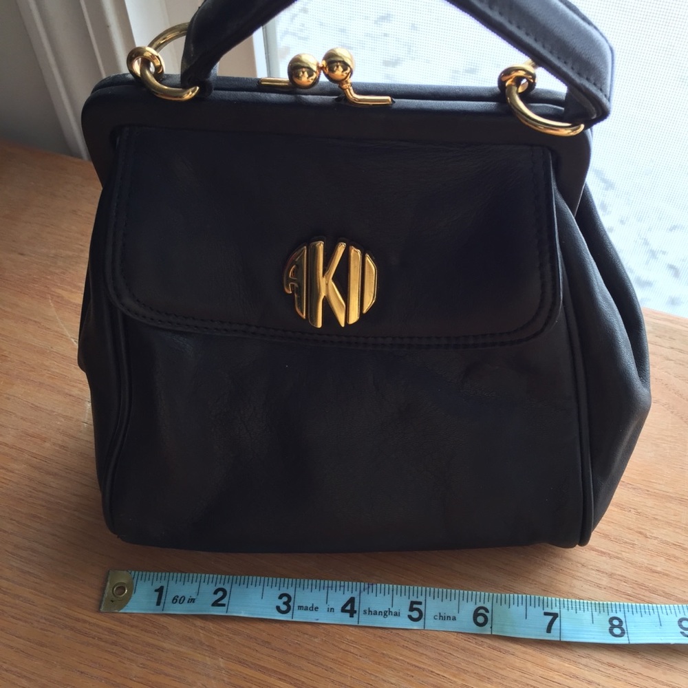 vintage mini satchel - black with gold accents